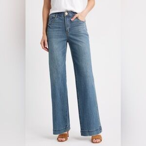 Wit & Wisdom Gracie Skyrise Wide Leg Jeans Sz 8 Mid Blue High Rise Stretch NWOT
